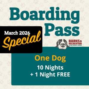 <strong style="color:#963933;">March 2026 Special:</strong> Boarding Pass  | 1 Dog | 10 Nights + 1 Night FREE